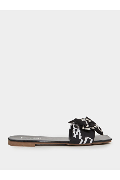 Take Two By Styli Black Bow Detail Slip-On Flat Slippers