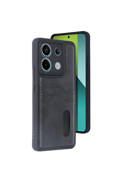 eco port حافظة ريدمي نوت 13 برو 5 جي من سارا - حافظة جلدية مع حامل بطاقات - أسود