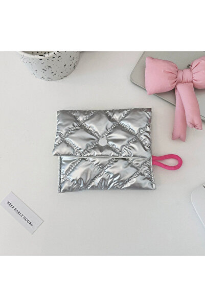 choice2 محفظة نقود صغيرة من القماش بنقشة مربعات معينية فضية اللون على شكل فيو...