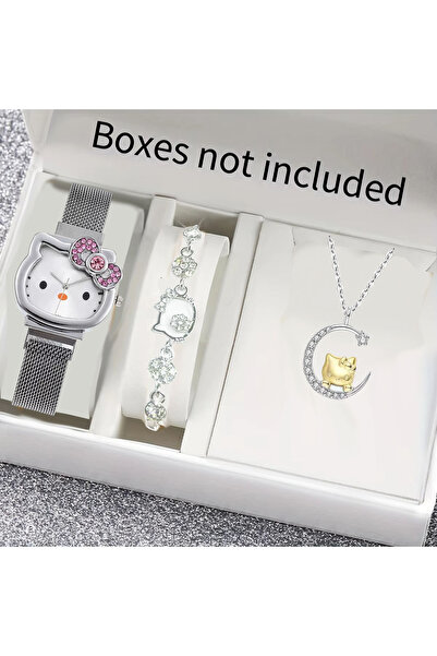 choice2 ساعة نسائية فضية اللون من طراز W31 Ad2، ثلاث قطع/طقم، بتصميم كاواي هي...