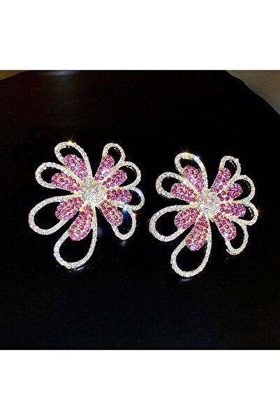 Choice1 pink Exaggerated Rhinestone Flower Earrings for Women Personality Tre...