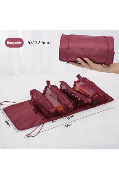 choice2 حقيبة مكياج بورغندي 4 في 1، حقيبة مستحضرات تجميل قابلة للفصل، حقيبة م...