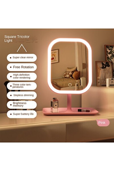Choice1 Pink Niche Modern Desktop Vanity Mirror 3 Color Light LED Makeup Mirr...