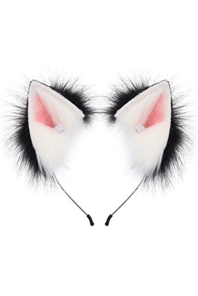 Choice7 طوق رأس مصنوع يدويًا من فرو صناعي الأسود والأبيض والوردي، على شكل آذا...