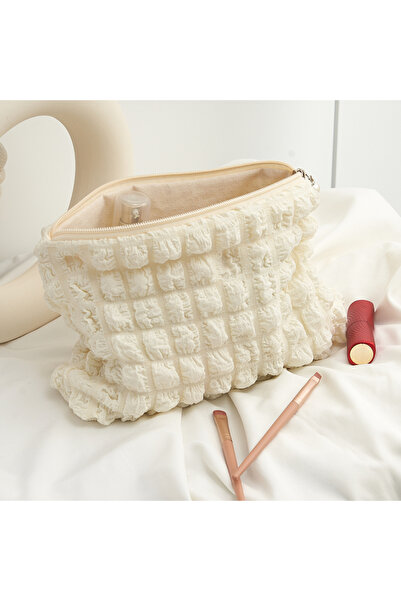 Choice حقيبة مكياج كبيرة الحجم بلون بيج، حقيبة سفر محمولة بسحاب، ناعمة، مناسب...