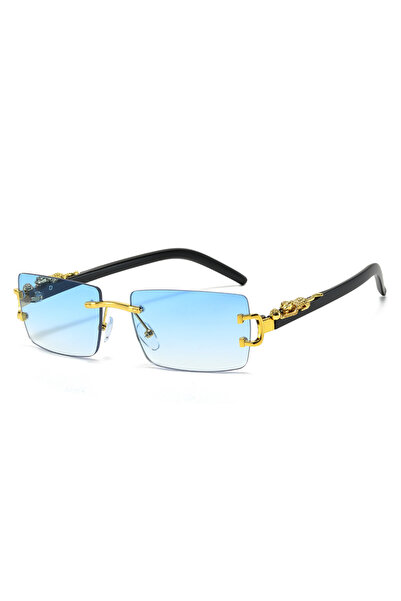 Choice Golden Gradient Blue Fashion Rimless Sunglasses Women Men Cheetah Deco...