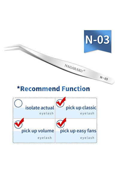 Choice1 N-03 NAGARAKU Eyelash Extension Tweezers N-01/02/03 Makeup Stainless ...