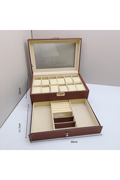 Choice1 صندوق تخزين ساعات بني اللون ذو 12 فتحة، صندوق عرض مجوهرات بأدراج، صند...