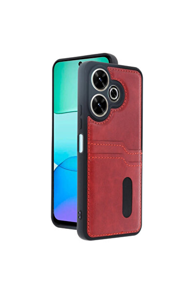 eco port حافظة جلدية لـ Redmi 13 4G مع حافظة بطاقة سارة - أحمر