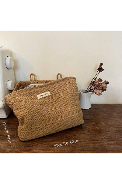 Choice1 حقيبة مكياج قطن منسوج يدوياً بلون الكاكي - حقيبة مستحضرات تجميل فنية ...