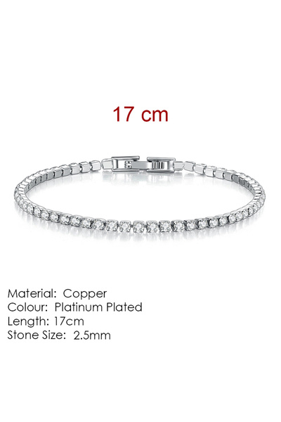 Choice سوار تنس أنيق من الزركونيا 2.5 مم، فضي اللون، بطول 17 سم، بتصميم أنيق ...