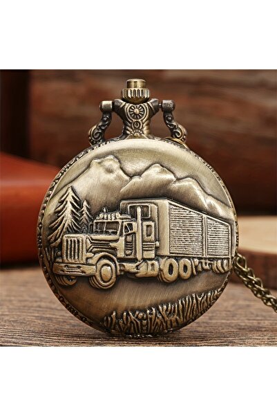Choice قلادة برونزية كلاسيكية عتيقة بنمط شاحنة ستيمبانك، سلسلة، ساعة يد كوارتز