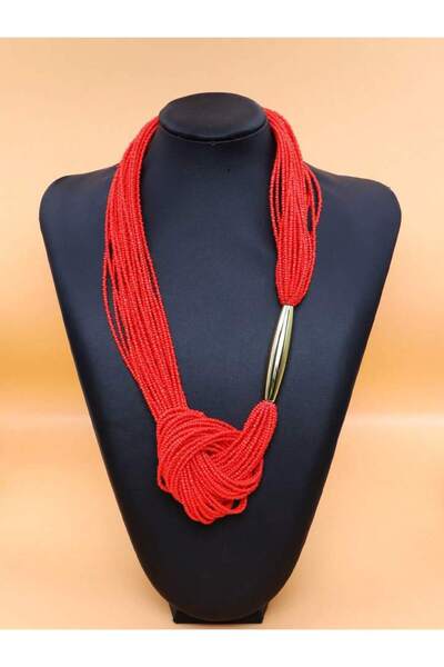 Choice طقم عقد خرز بوهيمي متعدد الطبقات باللون الأحمر، طقم مجوهرات نسائي أنيق...