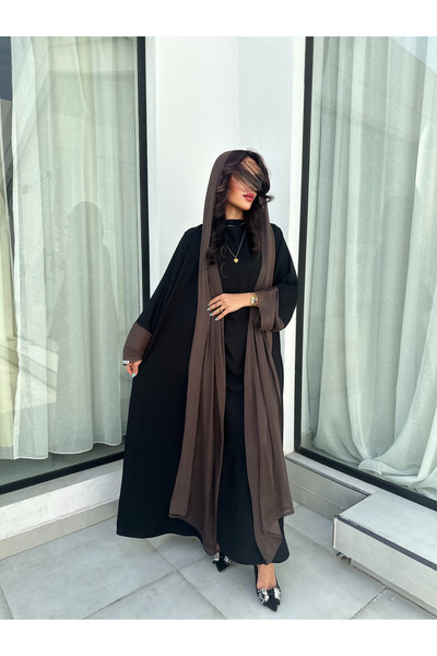 outline Luxurious summer abaya from Blackberry with a multi-use attached shawl