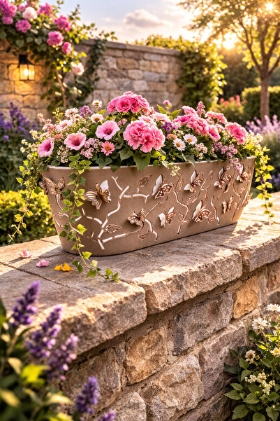 Binbirreyon Kelebekli 3D Saksı 47cm Balkon Saksı Uzun 47x16,5x14,5cm AH095R