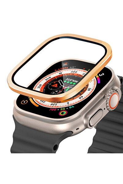 Choice7 واقي شاشة زجاجي مقوى لساعة أبل ألترا 2 جولد 3، إطار معدني من التيتاني...