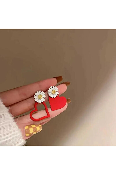Choice1 S1033-RED Small Fresh Asymmetric Daisy Love Earrings Super Fairy Fore...