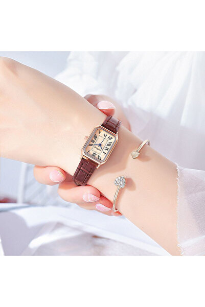 Choice ساعة نسائية بنية اللون بتصميم كلاسيكي، عقارب زرقاء، ساعة مربعة أنيقة، ...