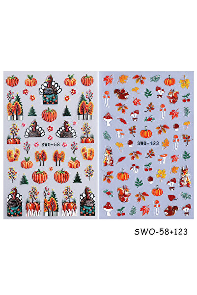 Choice SWO-58 123 قطعتان من ملصقات أظافر كرتونية على شكل يقطينة خريفية، ثلاثي...