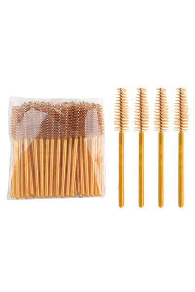 Choice1 50pcs Brown 50Pcs Disposable Eyelash Makeup Brush Mascara Wands Gold ...