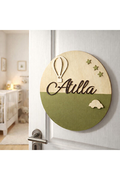 metora 3 mm MDF Kişiye Özel Ahşap Çocuk Odası Kapı Süsü – Balon & Araba Temal...