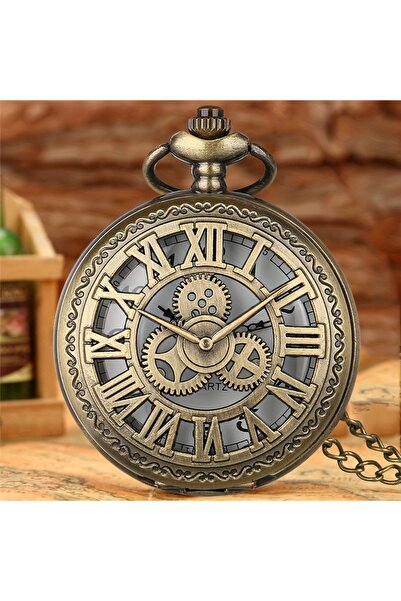 Choice ساعة يد كوارتز عتيقة الطراز من البرونز بتصميم تروس مجوفة على طراز ستيم...