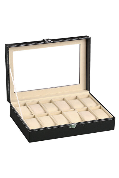 Choice7 12 Grids VANSIHO 2/3/4/5/6/10/12 Slots Glass Window PU Watch Box blac...