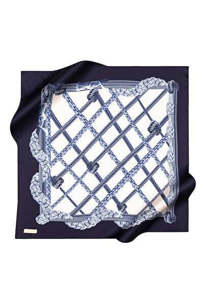 Pierre Cardin Navy Blue 90X90 Silk Crepe Satin Scarf