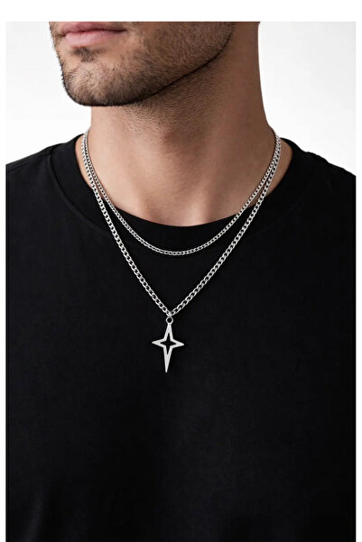Köstebek Double Chain North Star Necklace