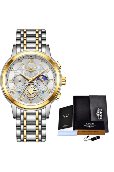 Choice ساعة LIGE ذهبية وردية وبيضاء 2024، ساعة LIGE النسائية الفاخرة ذات التص...