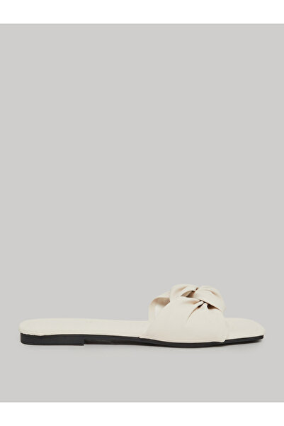 Take Two By Styli Beige Bow Slip-On Slippers