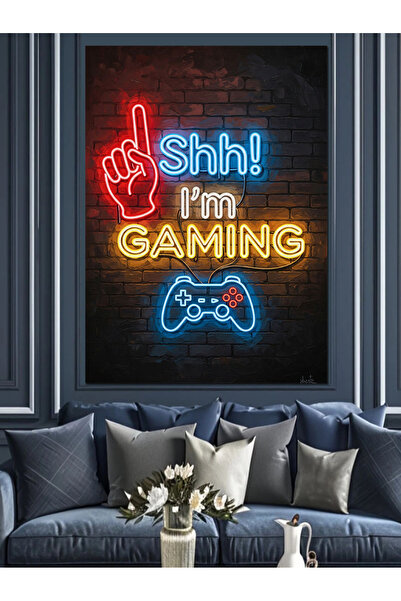 Artmeg Oyun Modu Neon Tabela Dekoratif Kanvas - Mdf Ahşap Tablo