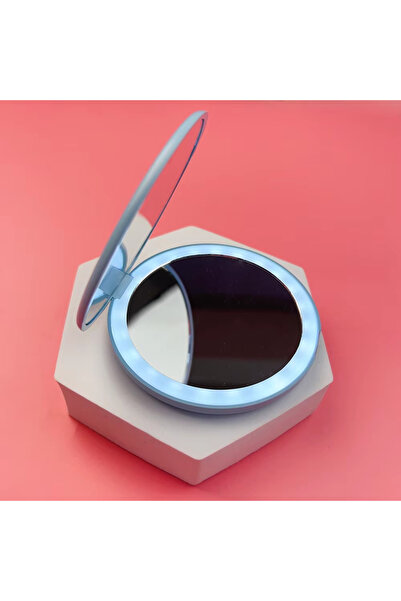 choice2 Blue Pket LED Makeup Mirror Round Portable Folding Small with Light T...