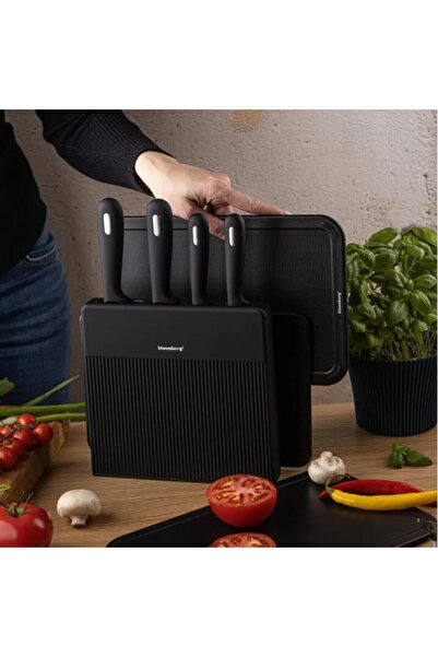 Klausberg 8-piece knife and chopping set, with organizer, black, stainless st...