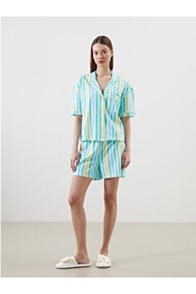 LC Waikiki Shirt Collar Striped Women's Shorts Pajama Set