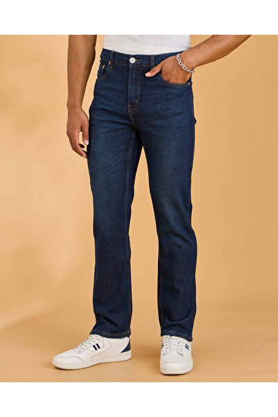 REDTAG Men Navy Straight Fit Denim Jeans