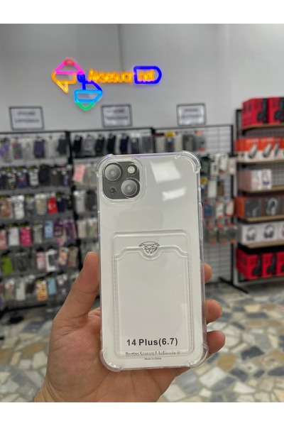 iPhone 14/15PLUS Uyumlu Kartlıklı Cüzdan Şeffaf Telefon Kılıfı