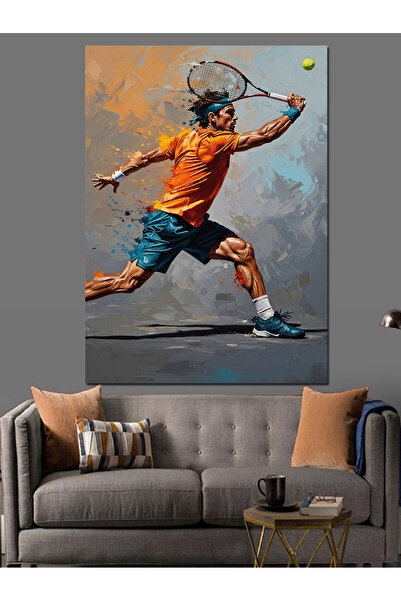 Artmeg Tenis Kortunda Hareketli Oyuncu Figürü Dekoratif Kanvas - Mdf Ahşap Tablo