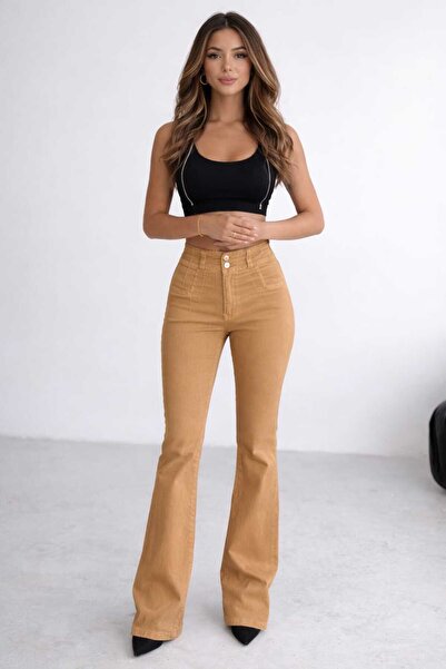 kikiriktekstil 10942 Women's High Waist Power Lycra Flared Jeans