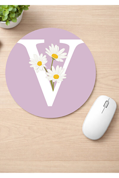 Eylül Design Letter Printed Round Non-Slip Mousepad Ergonomic Mouse Pad