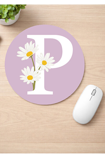 Eylül Design Letter Printed Round Non-Slip Mousepad Ergonomic Mouse Pad