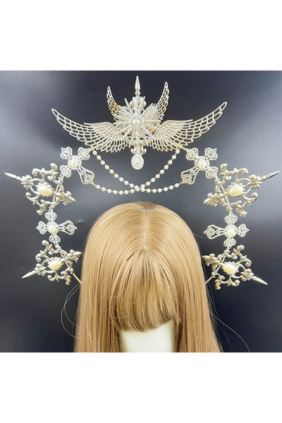 Choice4 تاج من اللؤلؤ الصناعي على طراز غوثيك لوليتا، تاج هالة، عصابة رأس على ...