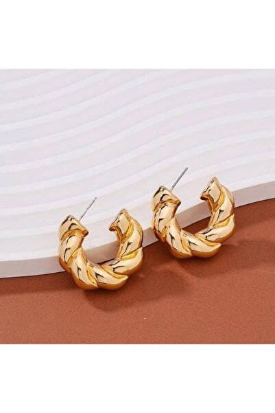 Choice1 sku4 Gold Color Crystal Stone Hoop Earrings Twisted Metal Shape Silve...