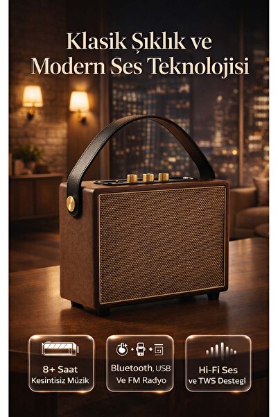 FaroxTech Retro Tasarım Taşınabilir Bluetooth Hoparlör - 8 Saat Çalma Süreli ...