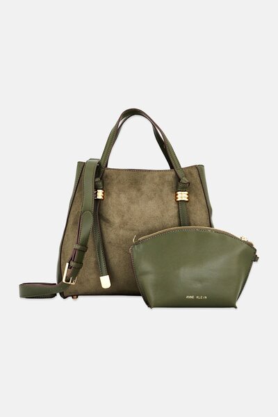 Anne Klein Women Brand Logo Monaco Satchel Bag With Pouch, Dark Olive