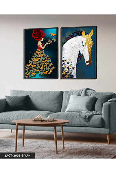 Evinemoda Leptir Zlatni Konj 2-dijelna Slika u Drvenom Okviru ACT