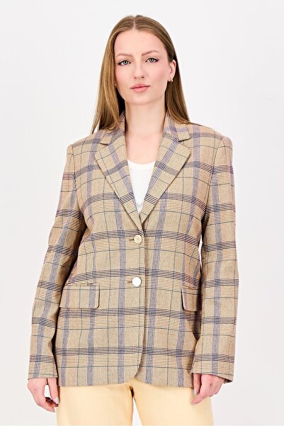 Maje بليزر كاجوال بنقشة مربعات بقصّة عادية للنساء، متعدد الألوان