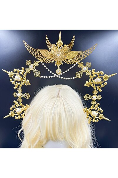 Choice3 C Gothic Lolita Faux Pearl Tiara, Halo Crown, Mary Goddess Headband, ...