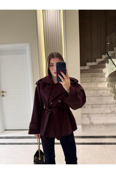 CKBUTİK Mürdüm Oversize Trençkot-9592