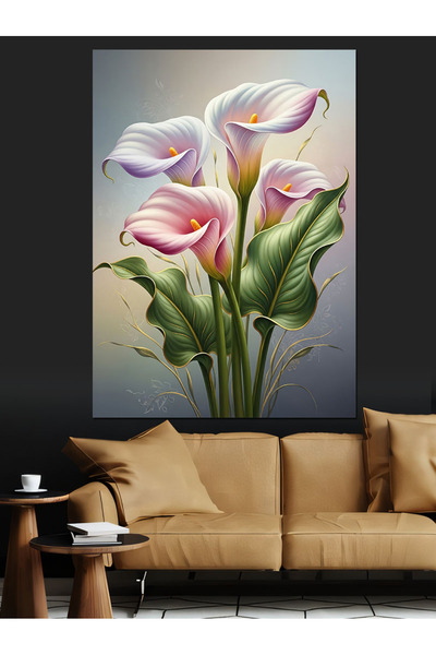 Artmeg Vazo İçinde Zarif Pembe Zambaklar Dekoratif Kanvas - Mdf Ahşap Tablo